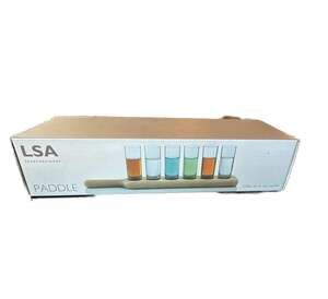 LSA International Paddle Vodka Set with Oak Paddle and 6 Shot Glasses, Open Box